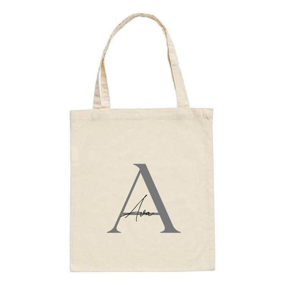 Personalised Name and Large Initial Cotton Tote Bag | Personalised Tote | Natural Cotton Bag | Bridal Party | Gift for Her