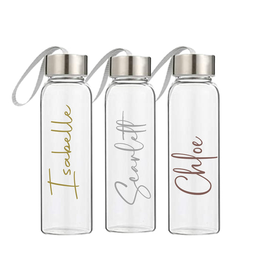 Personalised 500 ml Glass Drink Bottle | Bridal Party | Bridesmaid Gift | Personalised Gift | Gift for Her