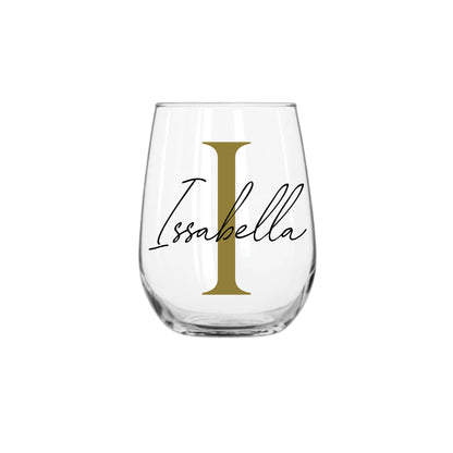 Personalised Name and Large Initial 475ml Stemless Wine Glass | Personalised Name and Age Wine Glass | Birthday Milestone | Wedding Gift