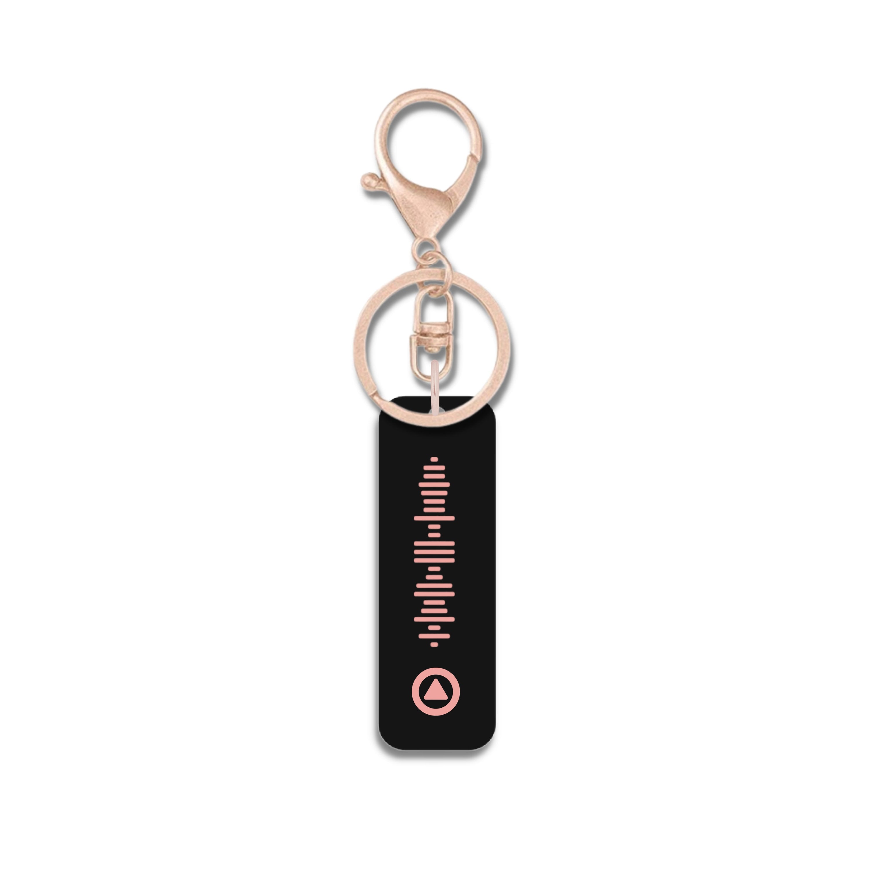 Rose gold Spotify code keychain with matching rose gold hardware – custom engraved acrylic music gift.
