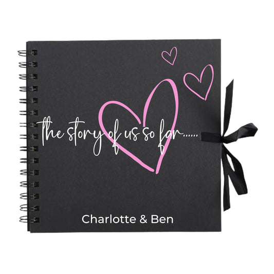 Personalised Love Scrapbook | The Story of Us Journal | Romantic Couple Gift | Engagement Keepsake Book | Heart Memory Album | 20.3 x 20.3cm