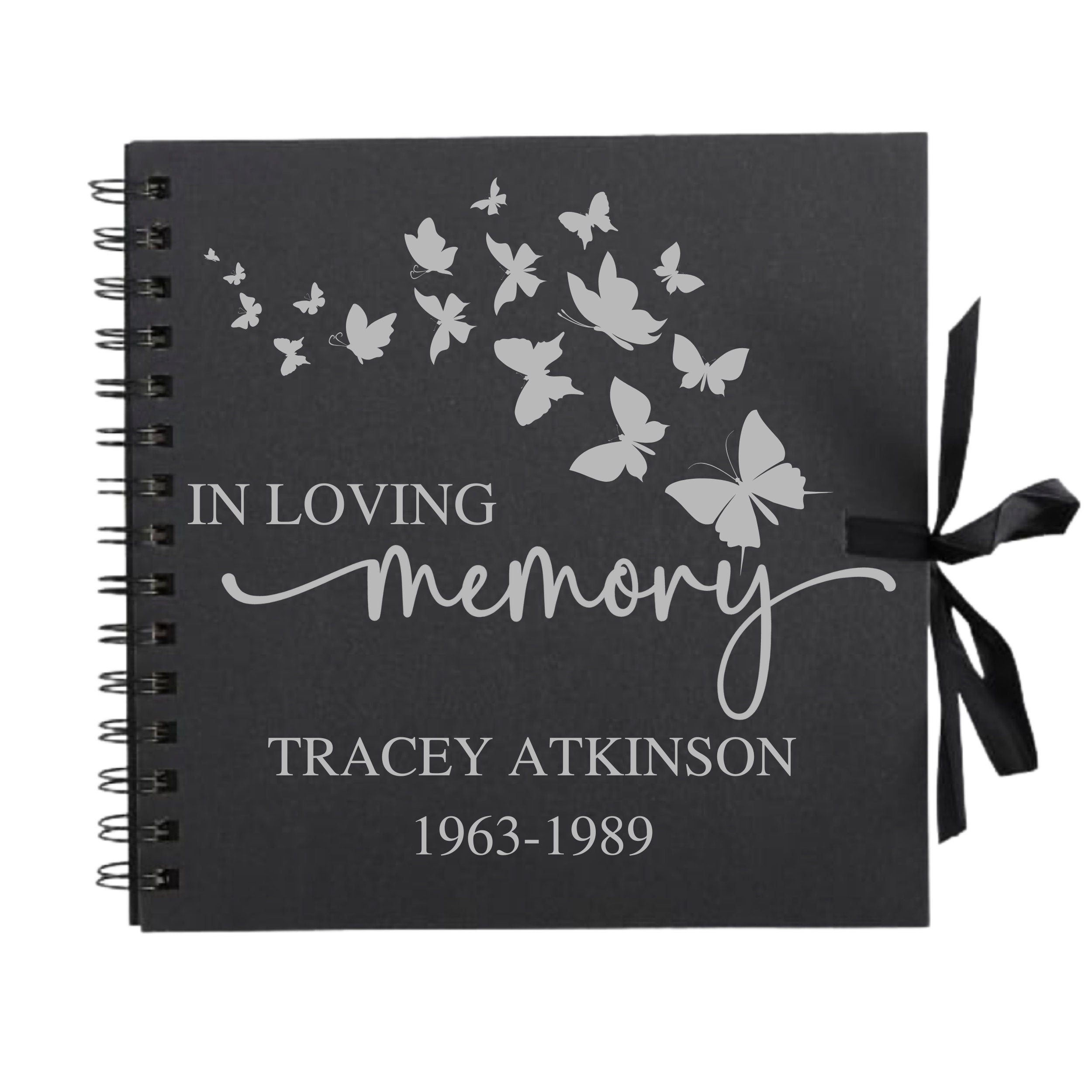 Personalised Memorial Guestbook | In Loving Memory Butterfly Scrapbook | Funeral Tribute Keepsake Album | 20.3 x 20.3cm | 8 x 8 Inch