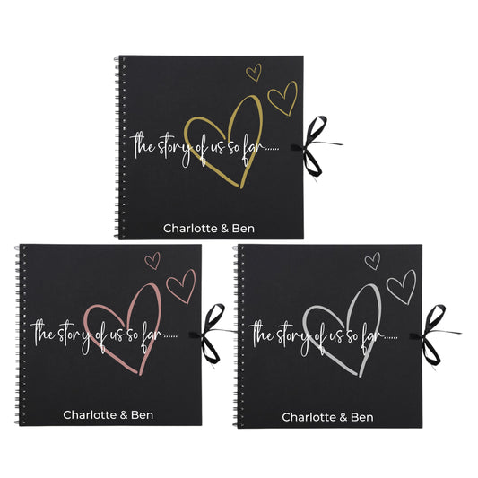 Personalised Love Scrapbook | The Story of Us Journal | Romantic Couple Gift | Engagement Keepsake Book | Heart Memory Album | 30.5 x 30.5cm