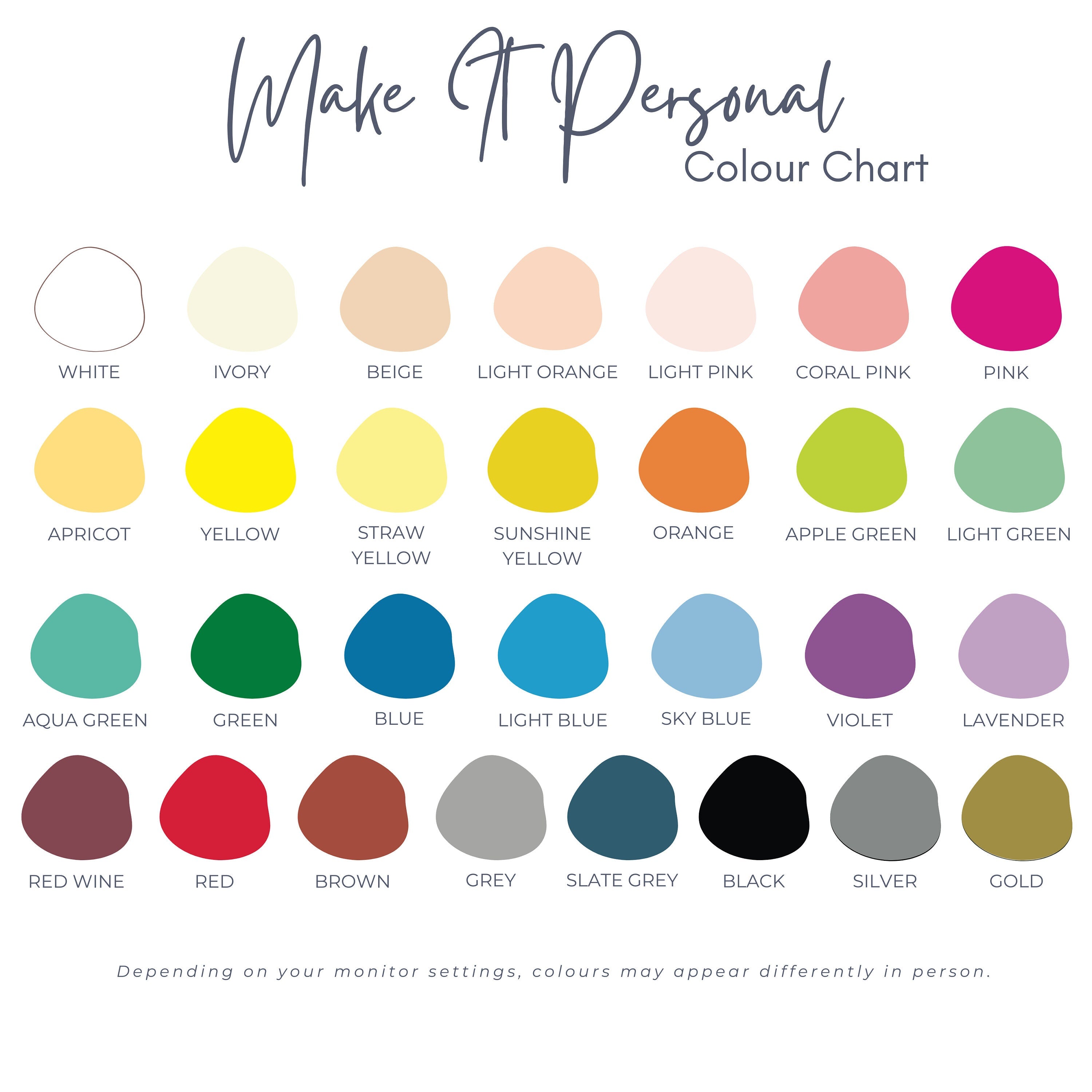 Make it personal gift co colour chart