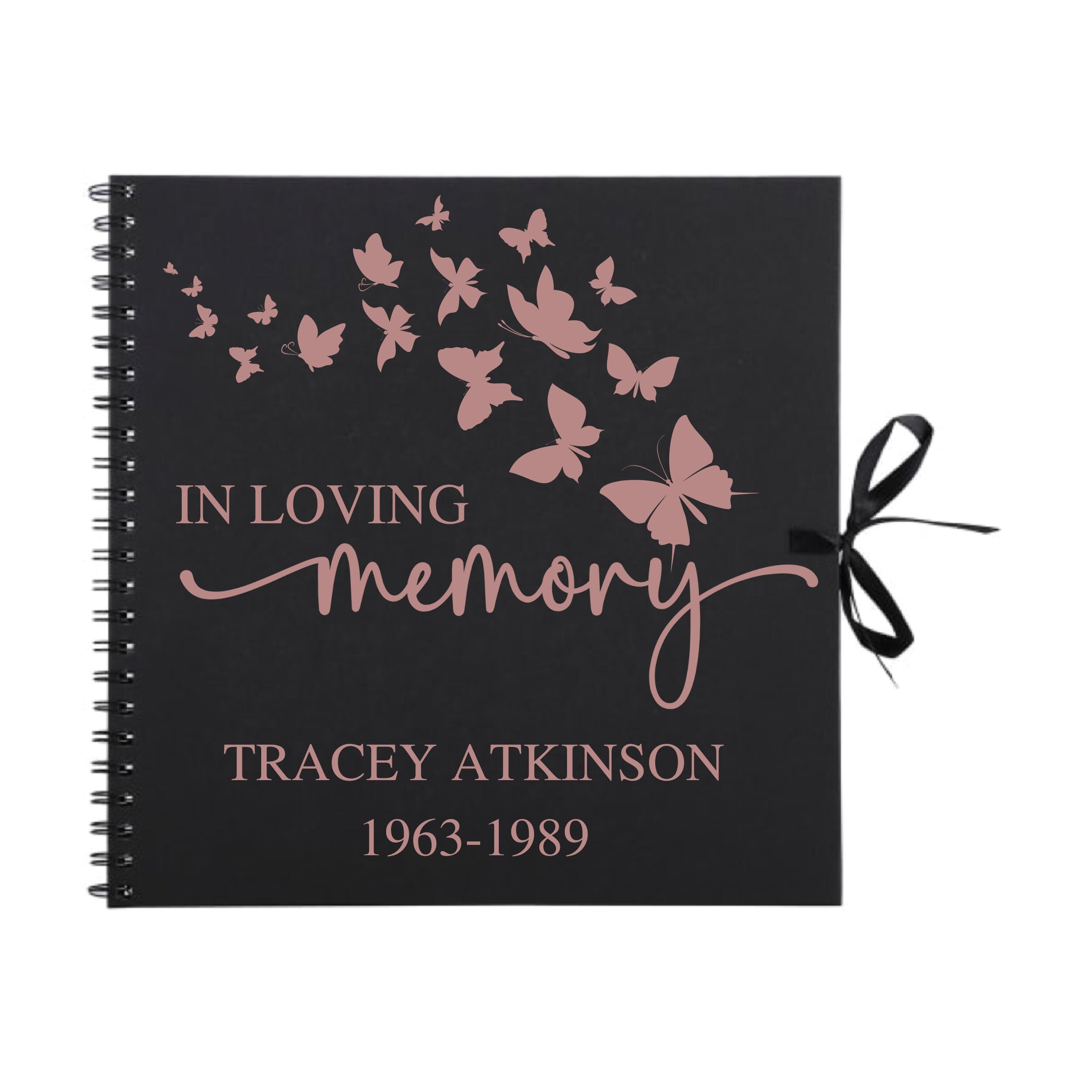 Personalised Memorial Guestbook | In Loving Memory Butterfly Scrapbook | Funeral Tribute Keepsake Album | 30.5 x 30.5cm | 12 x 12 Inch