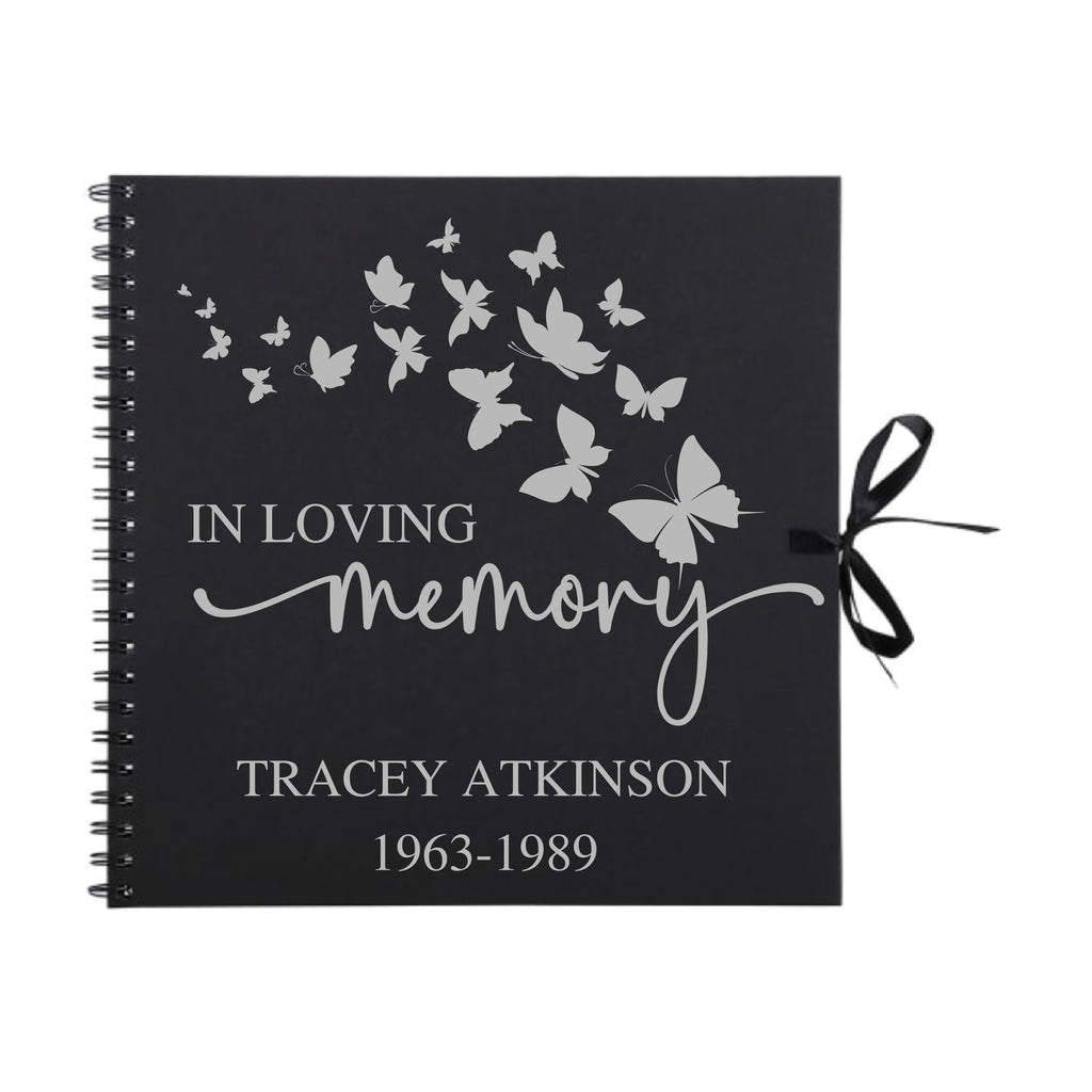 Personalised Memorial Guestbook | In Loving Memory Butterfly Scrapbook | Funeral Tribute Keepsake Album | 30.5 x 30.5cm | 12 x 12 Inch