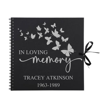 Personalised Memorial Guestbook | In Loving Memory Butterfly Scrapbook | Funeral Tribute Keepsake Album | 30.5 x 30.5cm | 12 x 12 Inch