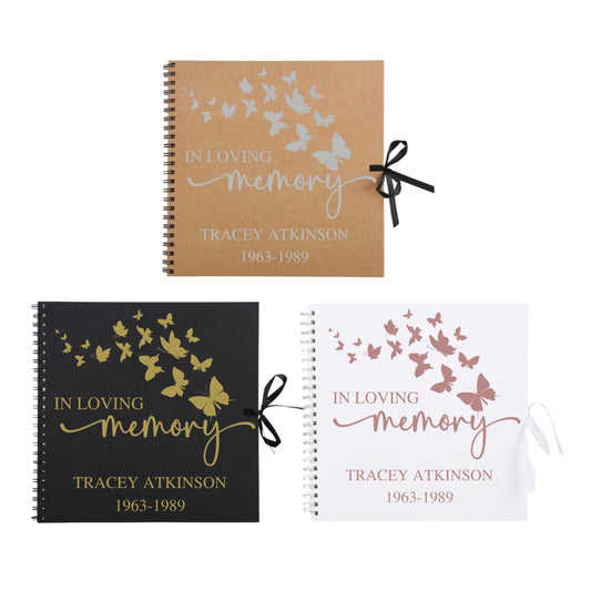 Personalised Memorial Guestbook | In Loving Memory Butterfly Scrapbook | Funeral Tribute Keepsake Album | 30.5 x 30.5cm | 12 x 12 Inch