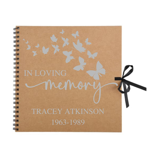 Personalised Memorial Guestbook | In Loving Memory Butterfly Scrapbook | Funeral Tribute Keepsake Album | 30.5 x 30.5cm | 12 x 12 Inch