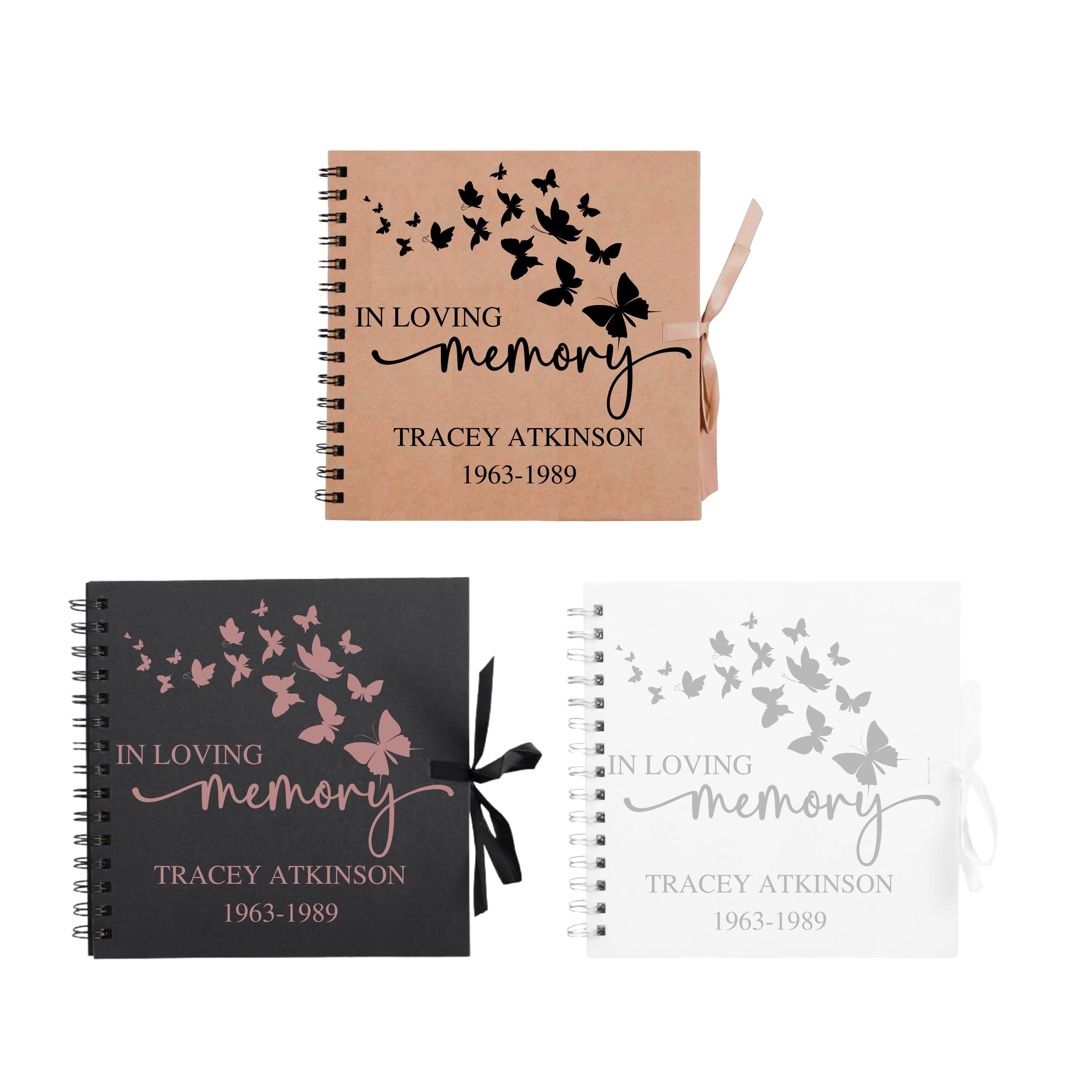 Personalised Memorial Guestbook | In Loving Memory Butterfly Scrapbook | Funeral Tribute Keepsake Album | 20.3 x 20.3cm | 8 x 8 Inch