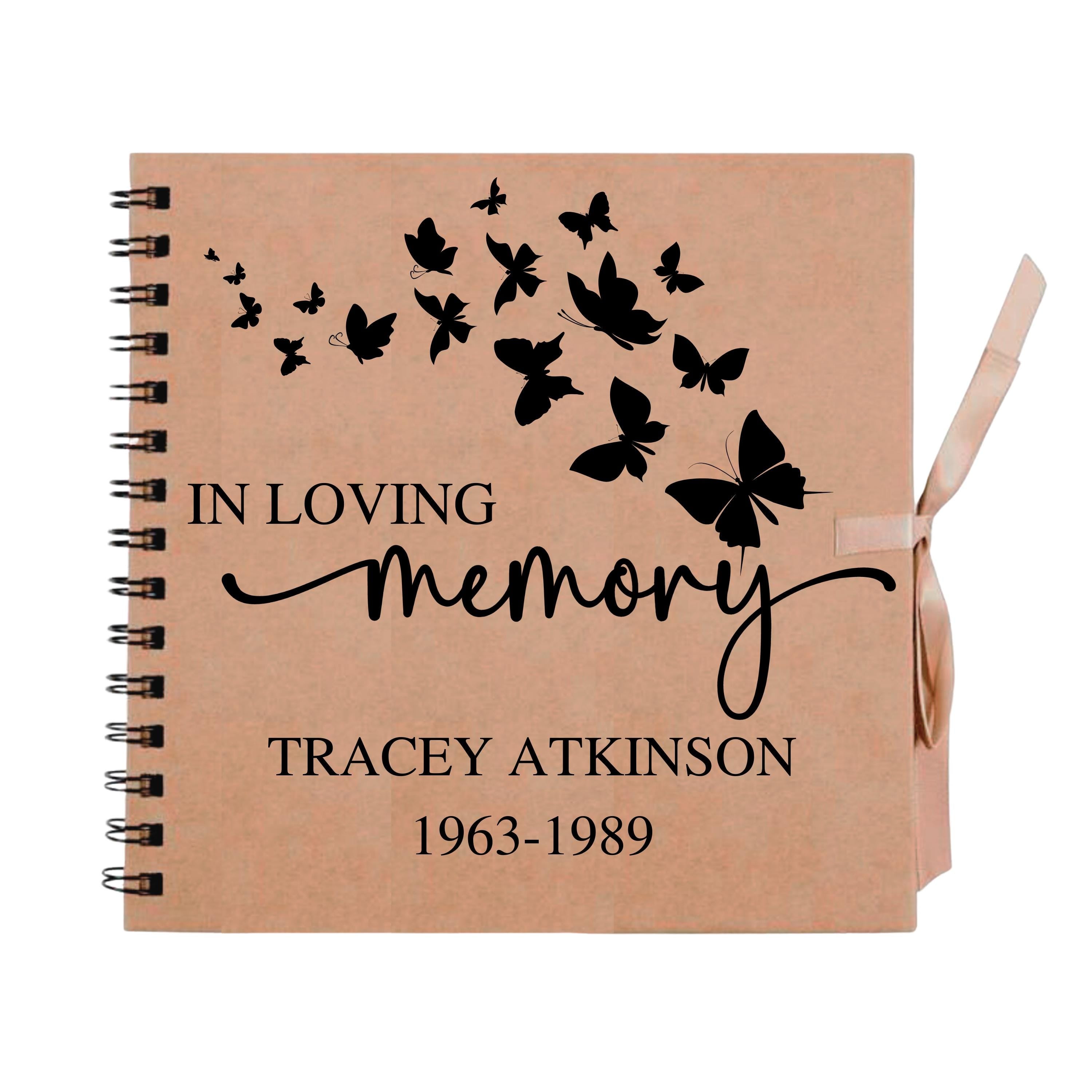 Personalised Memorial Guestbook | In Loving Memory Butterfly Scrapbook | Funeral Tribute Keepsake Album | 20.3 x 20.3cm | 8 x 8 Inch