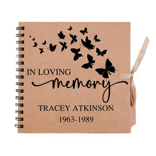 Personalised Memorial Guestbook | In Loving Memory Butterfly Scrapbook | Funeral Tribute Keepsake Album | 20.3 x 20.3cm | 8 x 8 Inch