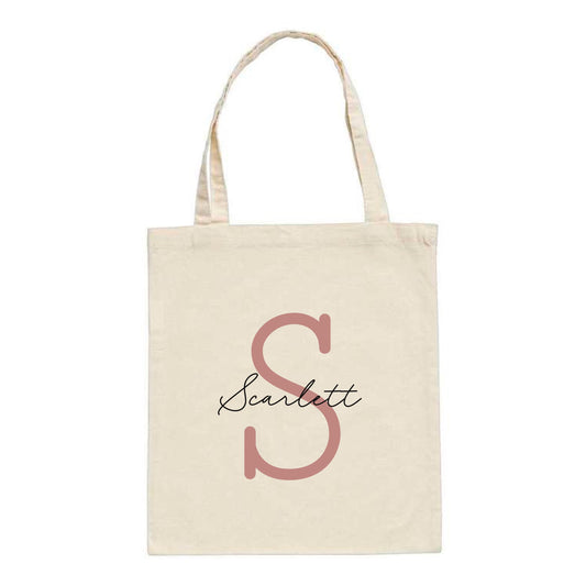 Personalised Name and Large Initial Cotton Tote Bag | Personalised Tote | Natural Cotton Bag | Bridal Party | Gift for Her