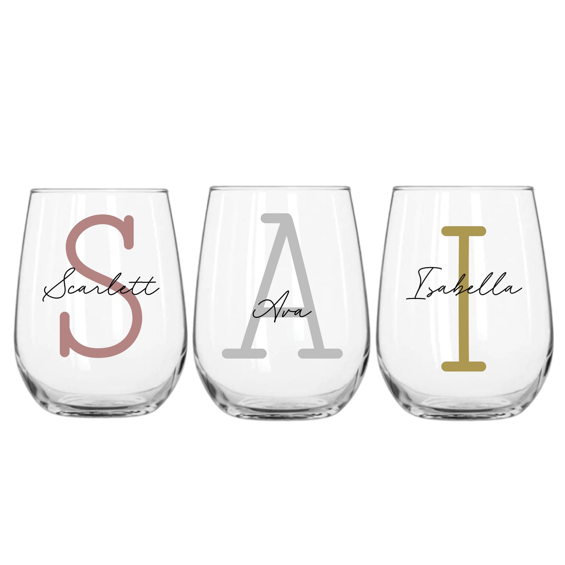 Personalised Name and Large Initial 360ml Stemless Wine Glass | Personalised Name and Age Wine Glass | Birthday Milestone | Wedding Gift