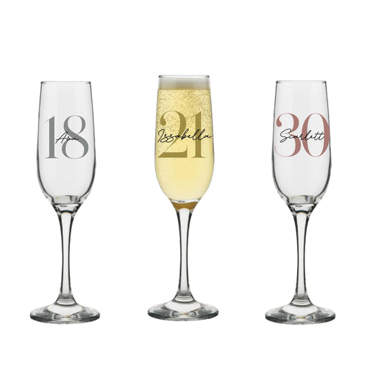 Personalised Name and Large Initial/Birthday Milestone Champagne Glass | Personalised Name and Age Wine Glass | | 18th 21st 30th 40th 50th