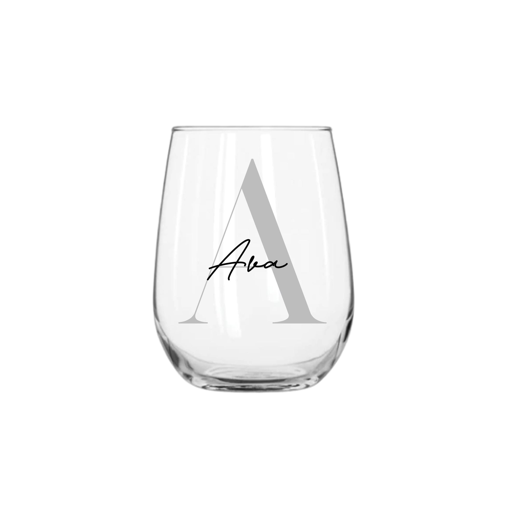 Personalised Name and Large Initial 360ml Stemless Wine Glass | Personalised Name and Age Wine Glass | Birthday Milestone | Wedding Gift