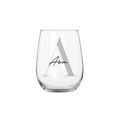 Personalised Name and Large Initial 360ml Stemless Wine Glass | Personalised Name and Age Wine Glass | Birthday Milestone | Wedding Gift
