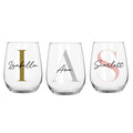Set of three personalised 475ml stemless wine glasses with names Scarlett, Ava, Isabella, custom birthday gifts for her or him, personalised wineglass Australia