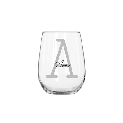 Personalised Name and Large Initial 360ml Stemless Wine Glass | Personalised Name and Age Wine Glass | Birthday Milestone | Wedding Gift