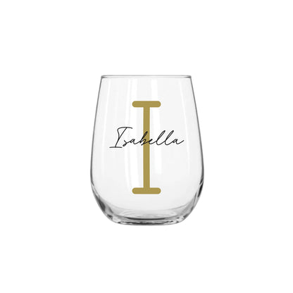 Personalised Name and Large Initial 360ml Stemless Wine Glass | Personalised Name and Age Wine Glass | Birthday Milestone | Wedding Gift