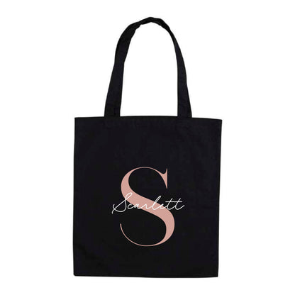 Personalised Name and Large Initial Cotton Tote Bag | Personalised Tote | Natural Cotton Bag | Bridal Party | Gift for Her