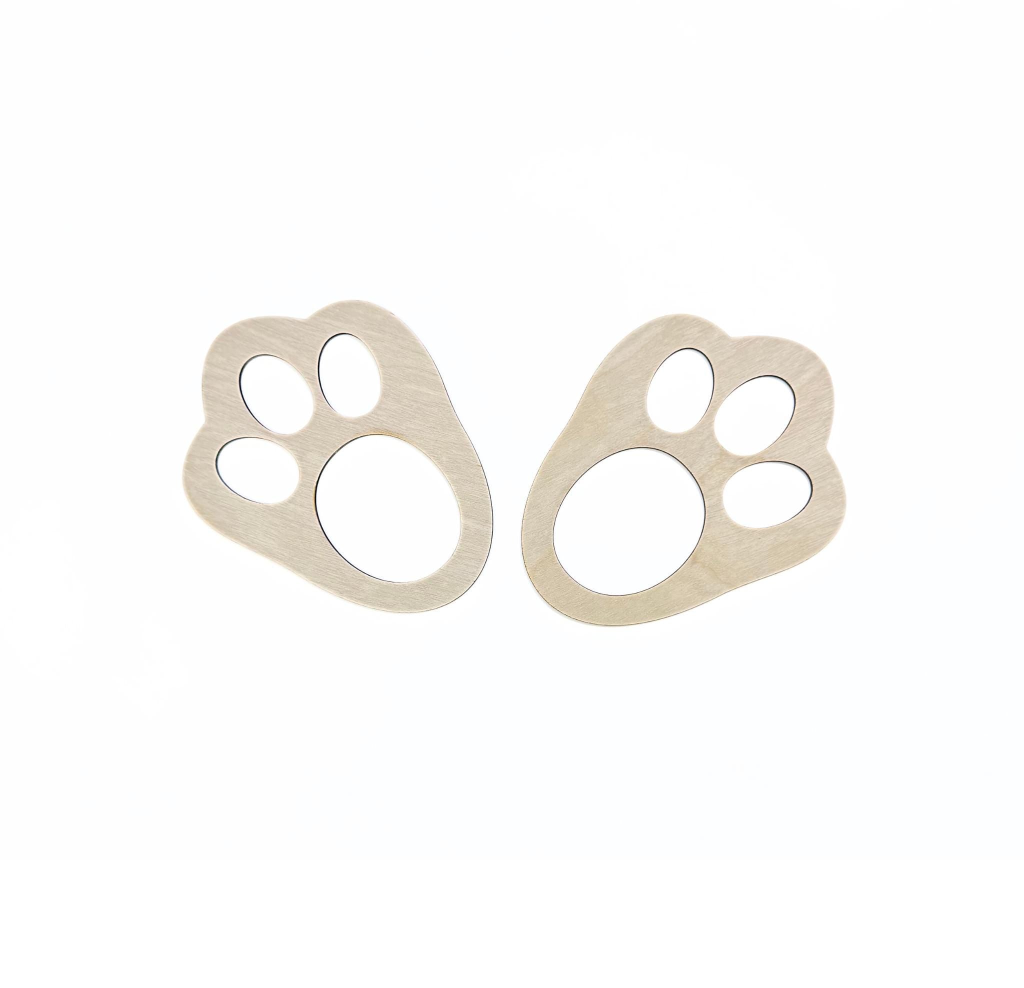 Set of two wooden Easter Bunny footprint stencils – DIY bunny paw prints for Easter egg hunt decor.