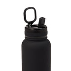 Black water bottle with a carabiner on a white background