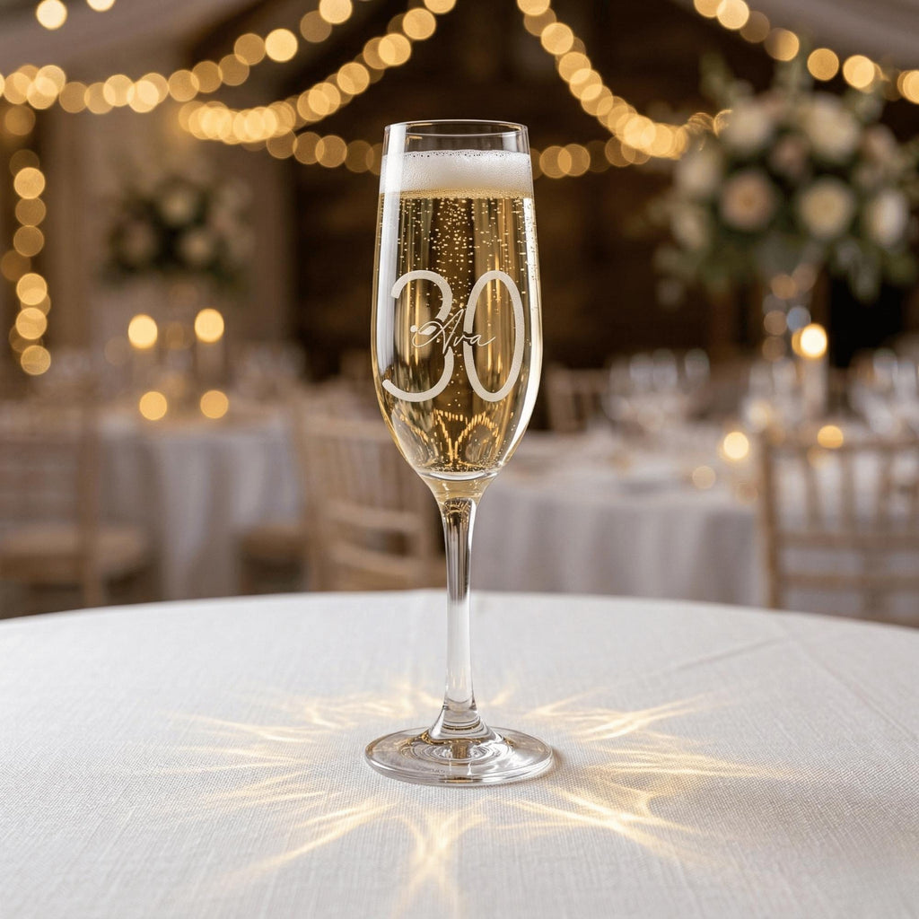 Personalised Champagne Flute | Engraved Milestone Glass for 18th, 21st, 30th Birthday