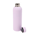Pink water bottle with silver cap on a white background