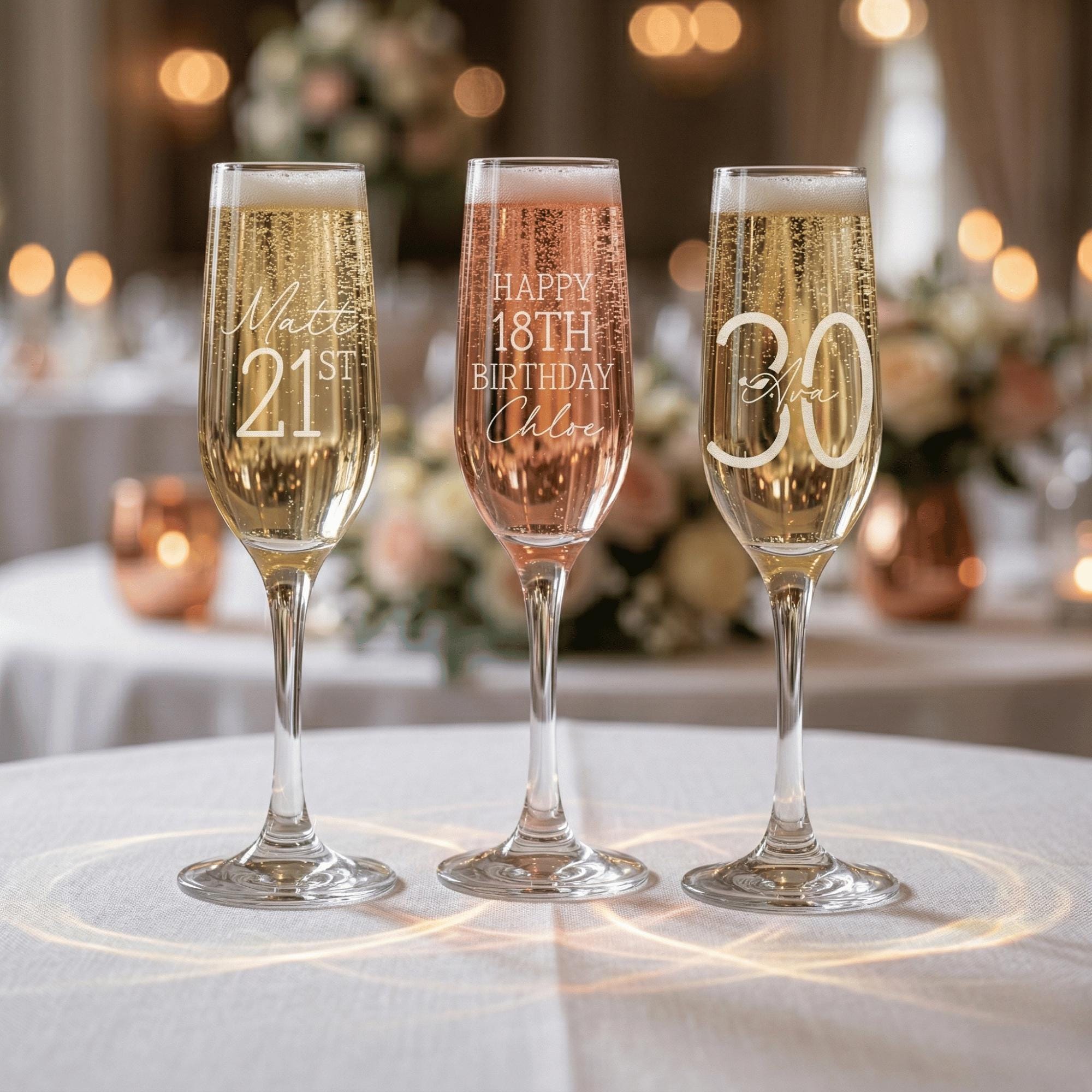 Personalised Champagne Flute | Engraved Milestone Glass for 18th, 21st, 30th Birthday