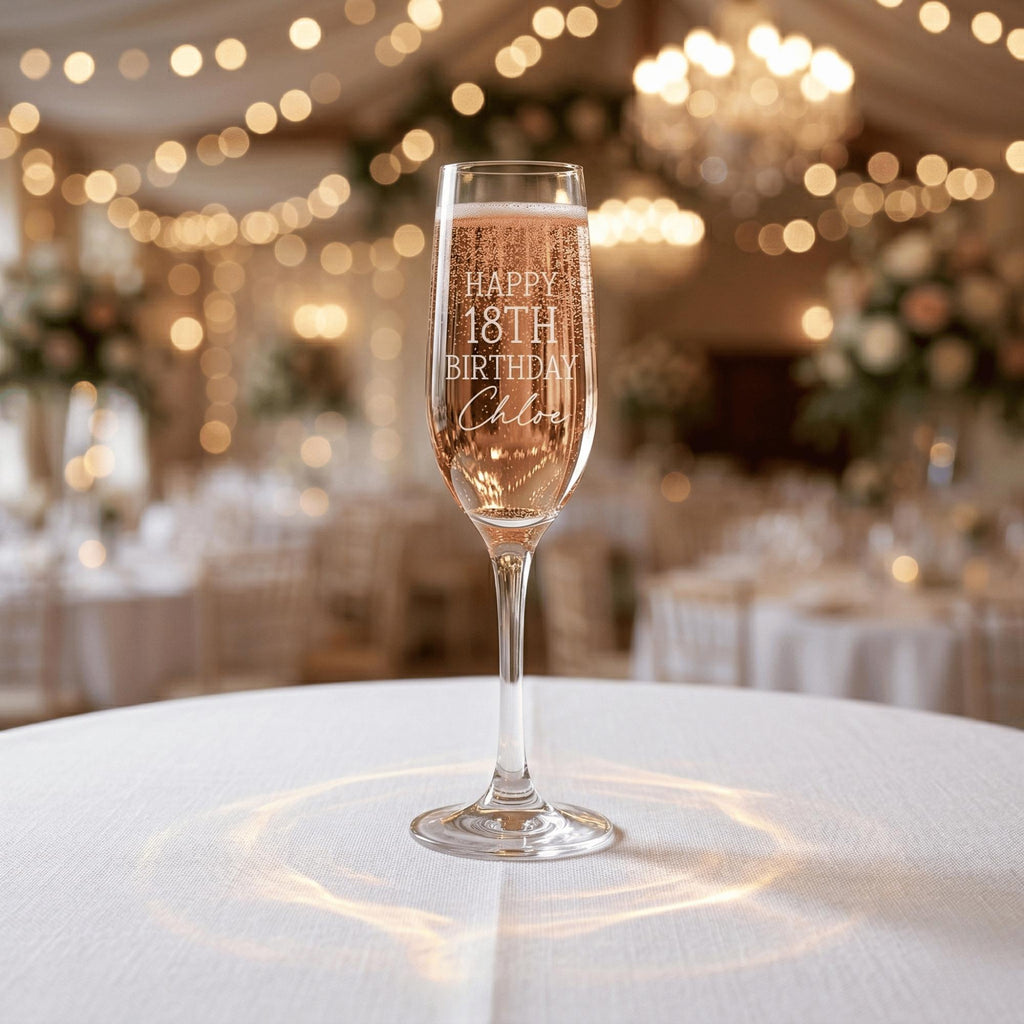 Personalised Champagne Flute | Engraved Milestone Glass for 18th, 21st, 30th Birthday