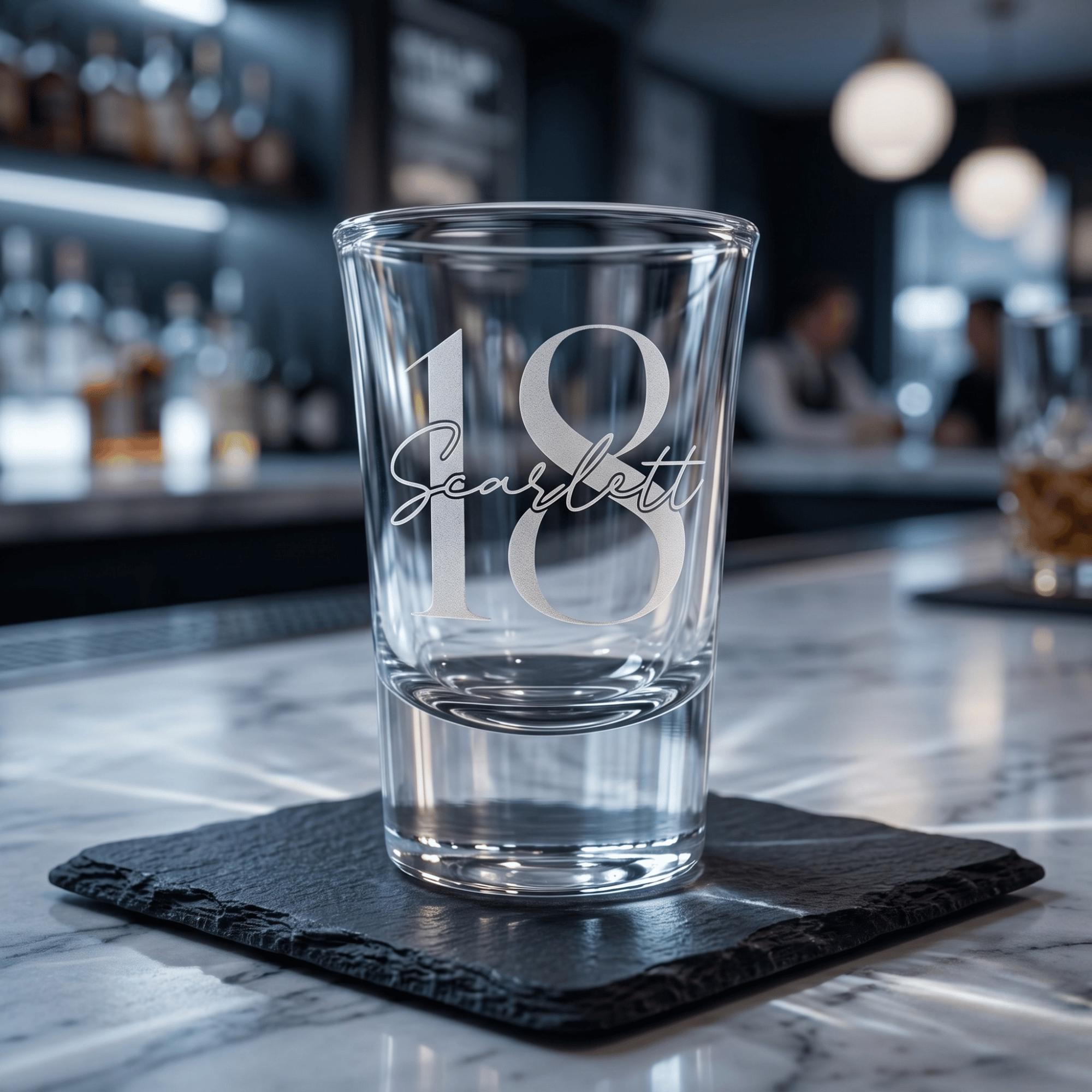 Personalised 25ml engraved shot glass custom 18th milestone keepsake premium barware for Australian birthdays
