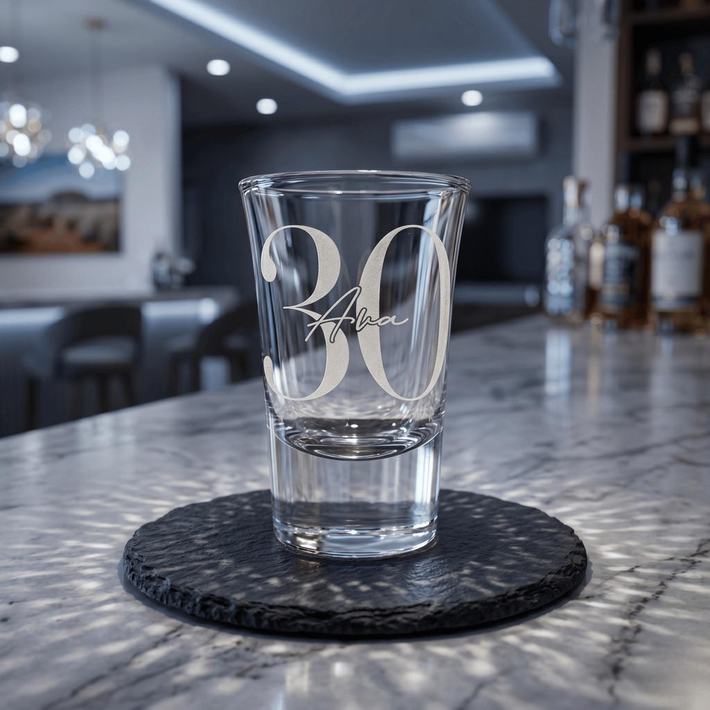 Personalised 25ml engraved shot glass custom 18th milestone keepsake premium barware for Australian birthdays