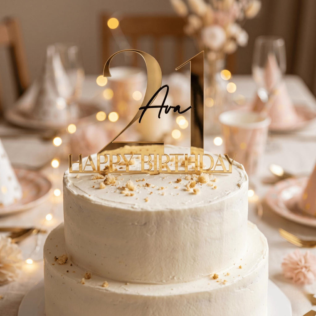 Custom Age Cake Decoration Layered Acrylic Birthday Sign Personalised Party Centrepiece
