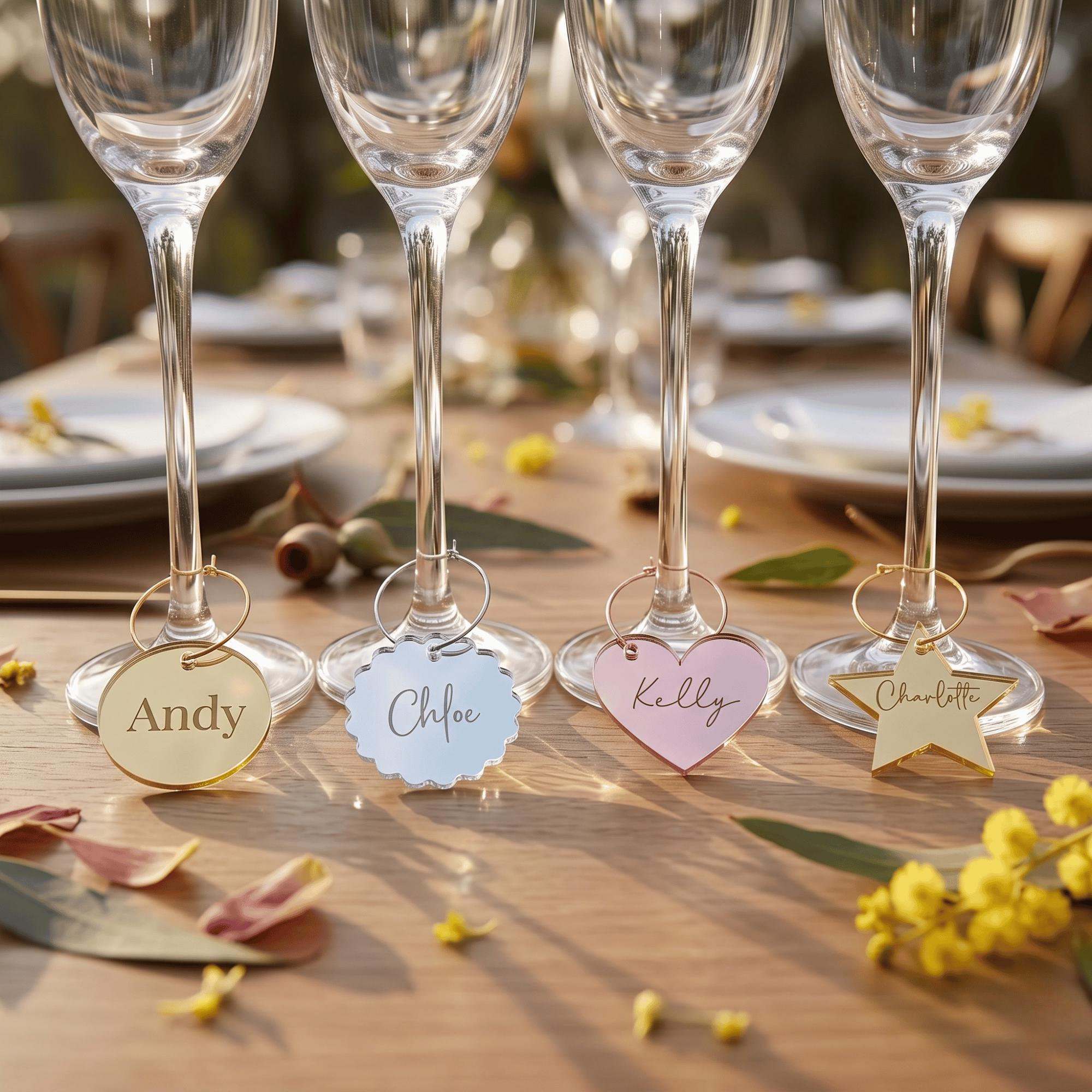 Custom Drink Markers Personalised Wedding Place Cards Mirror Acrylic Engagement Wine Charms