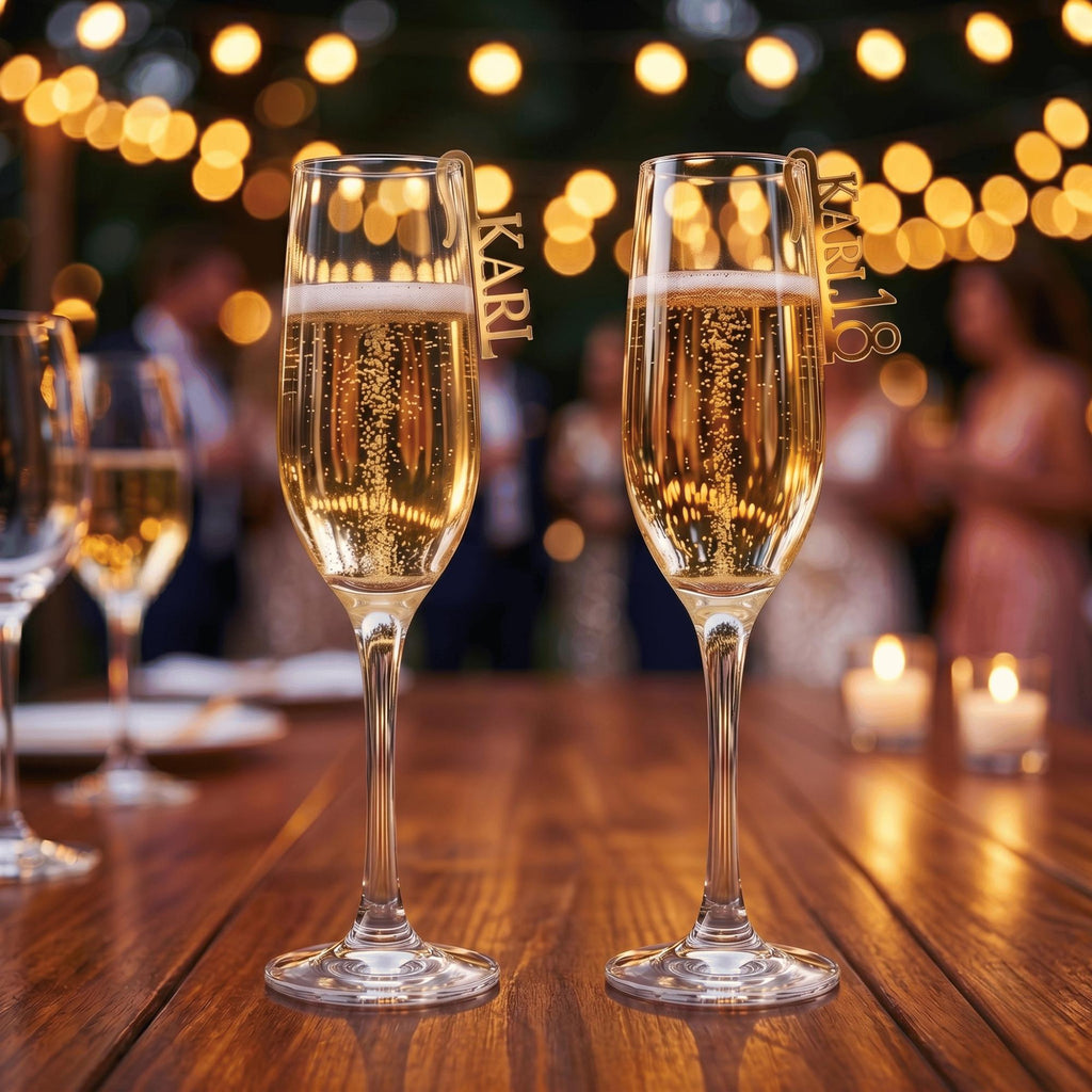 Laser Cut Name Tags Champagne Glass Markers Custom Acrylic Glitter Gloss Mirror Wedding Birthday Australia