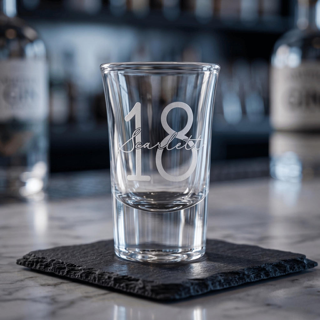 Personalised 25ml engraved shot glass bespoke birthday milestone keepsake custom drinkware for Australian 21st celebrations