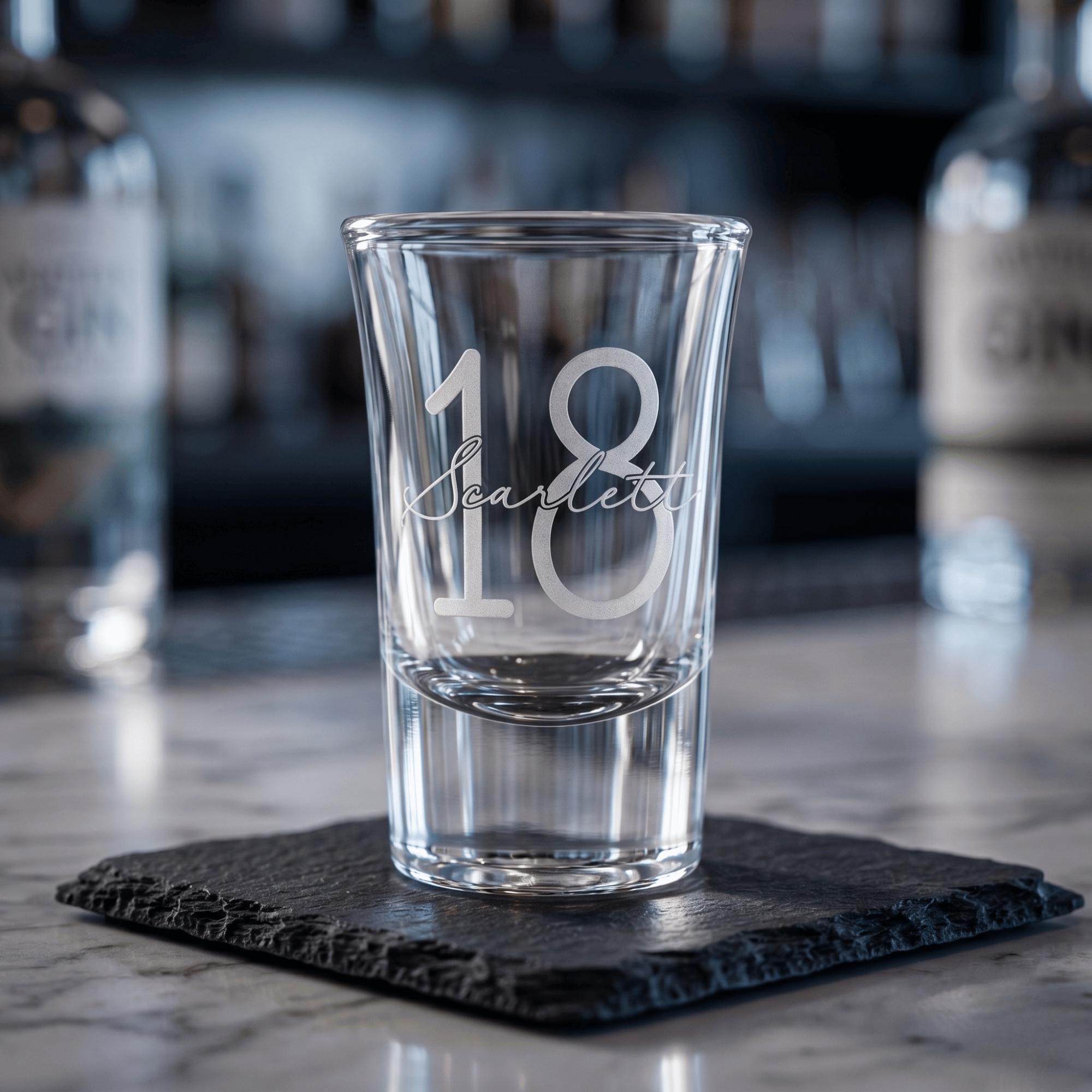 Personalised 25ml engraved shot glass bespoke birthday milestone keepsake custom drinkware for Australian 21st celebrations