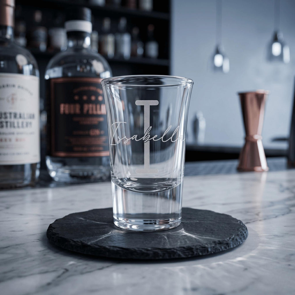 Personalised 25ml engraved shot glass bespoke birthday milestone keepsake custom drinkware for Australian 21st celebrations