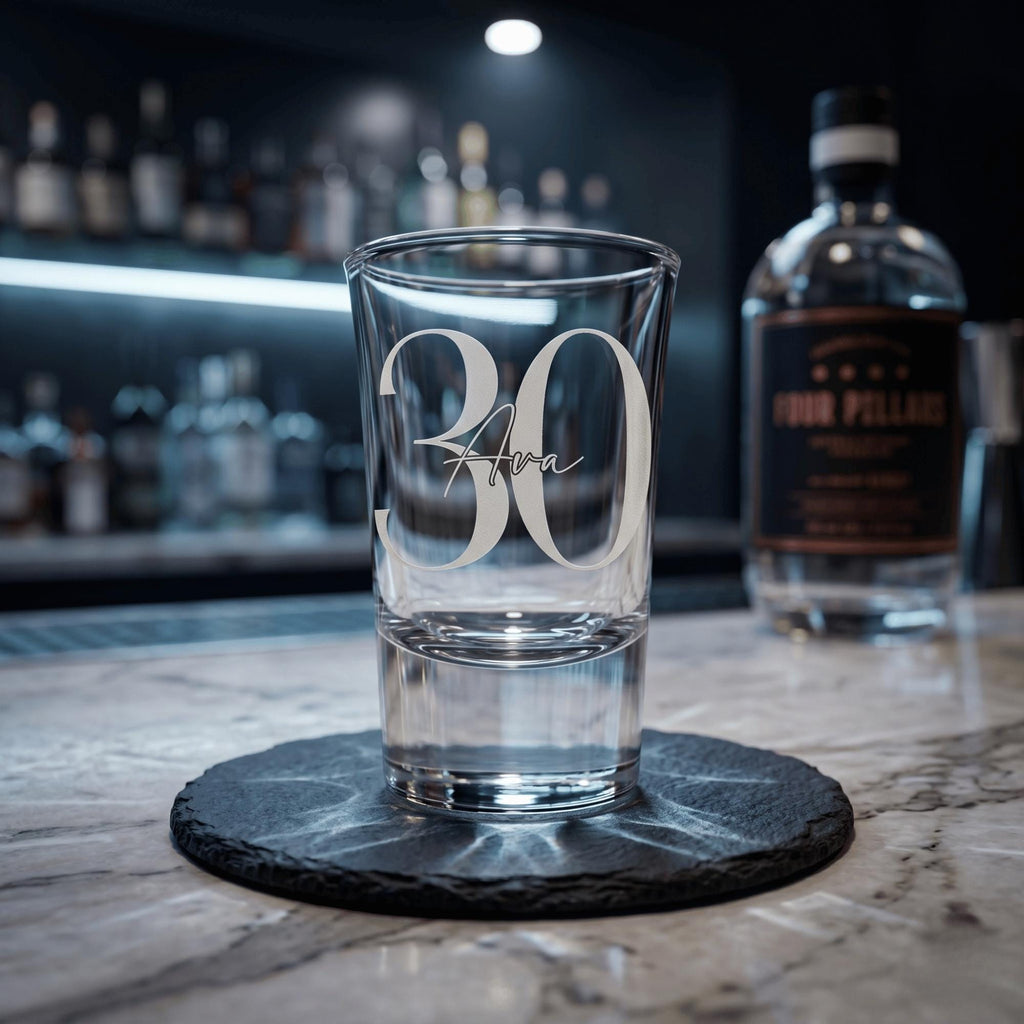 Personalised 25ml engraved shot glass custom tequila shooter milestone birthday keepsake for Australian celebrations