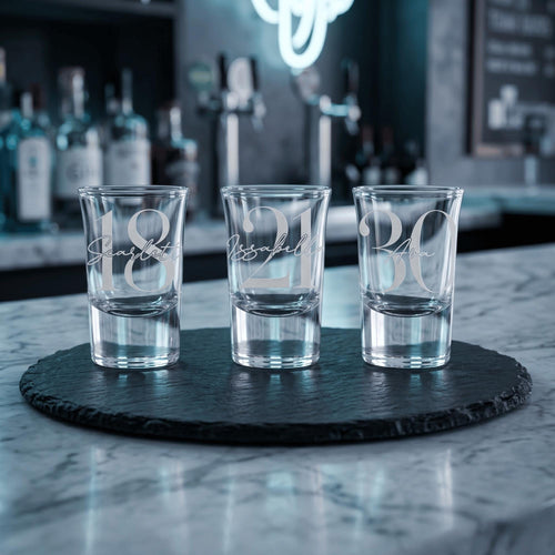 Personalised 25ml engraved shot glass custom 18th milestone keepsake premium barware for Australian birthdays