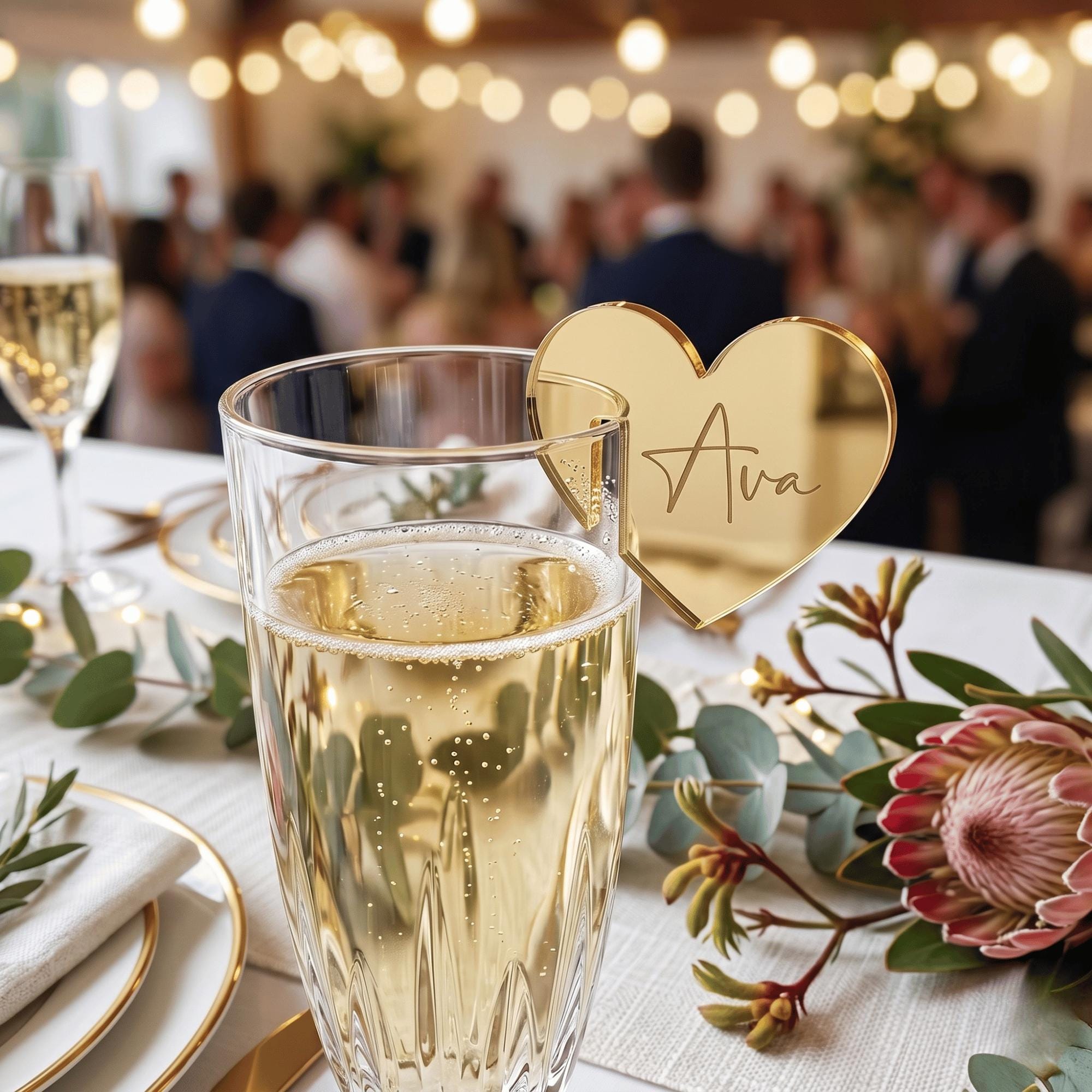 Champagne Rim Tags Custom Glass Markers Mirror Acrylic Wedding Birthday Celebration
