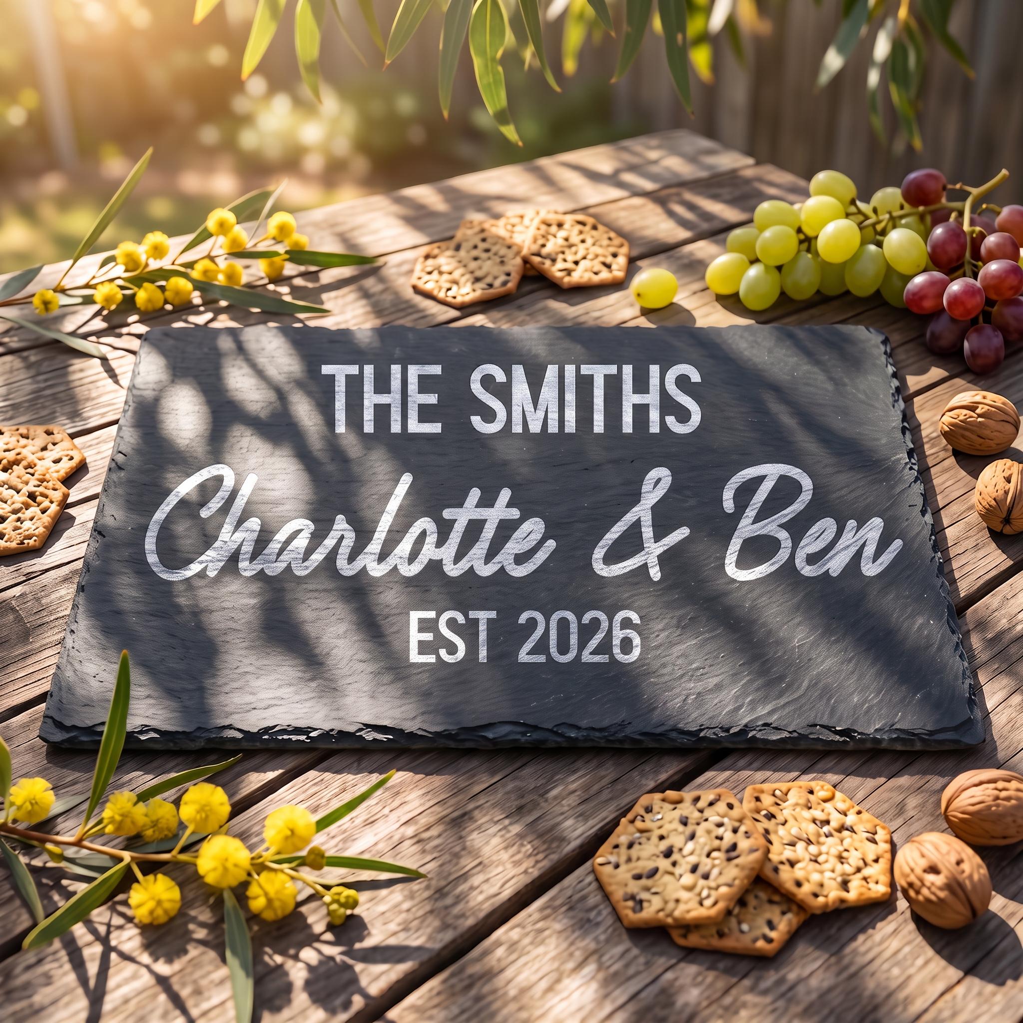 Personalised Slate Serving Tray, Custom Family Name Cheese Board, Engraved Platter