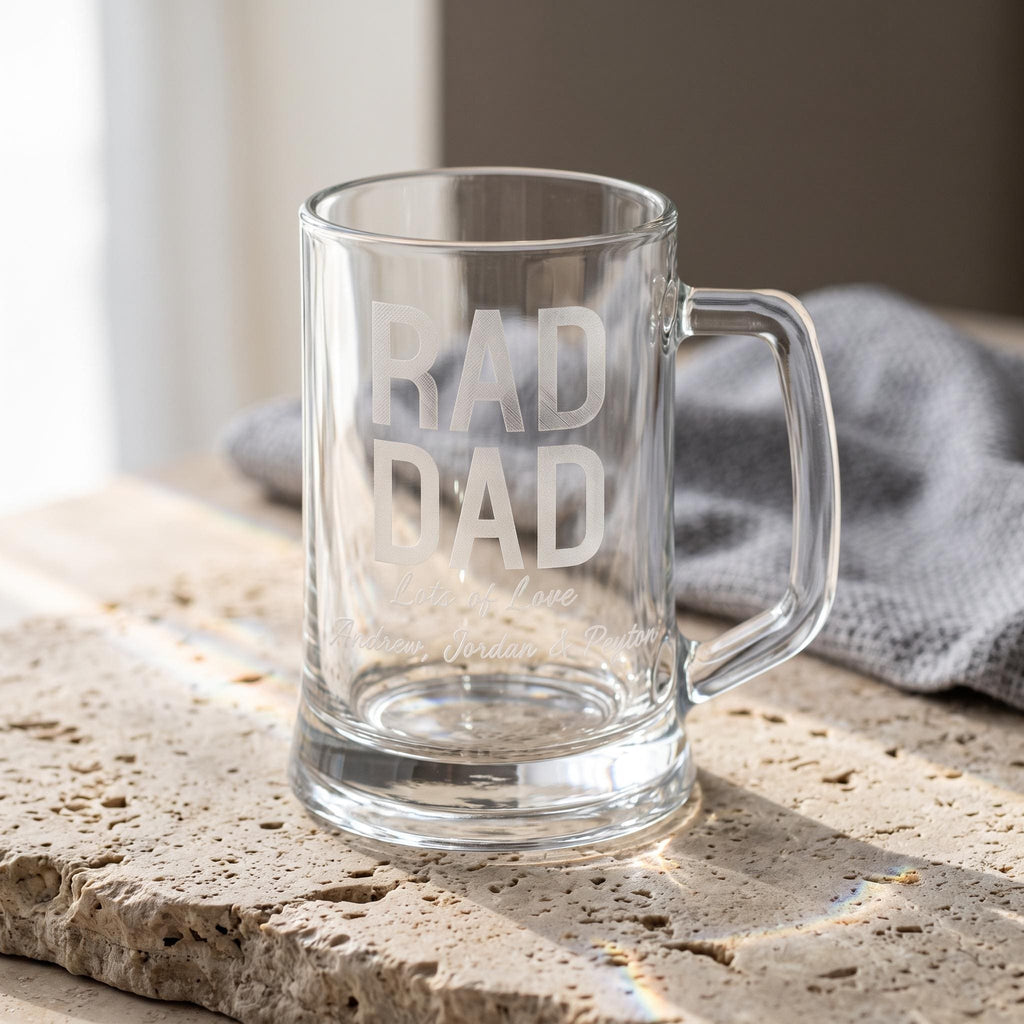 Personalised Beer Glass, Custom Fathers Day Mug, Engraved Beer Stein For Dad, Grandad Beer Mug, Rad Dad Gift, First Fathers Day Present