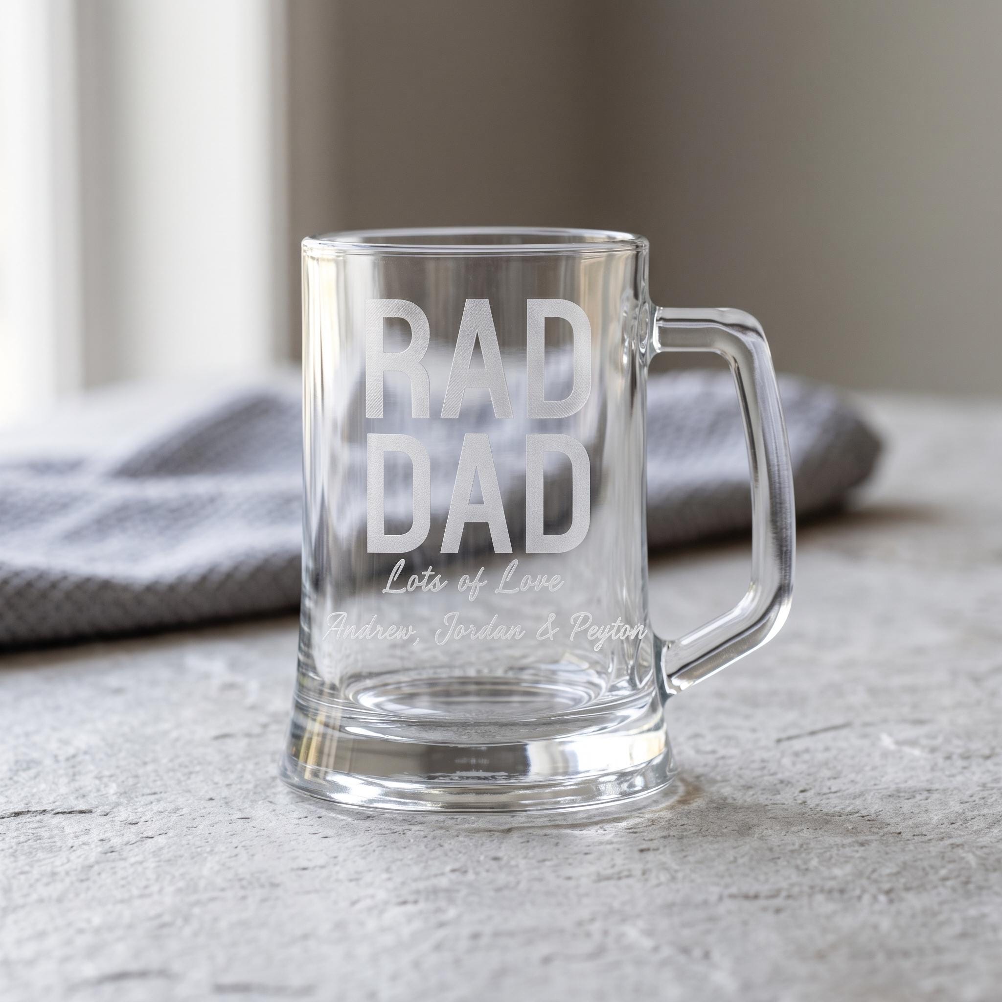 Front close up of the Rad Dad layout, highlighting clean lines and sharp laser depth.