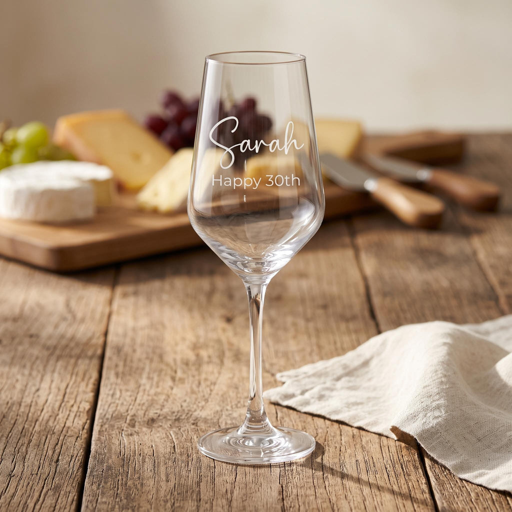 Personalised Wine Glass, Custom Engraved Wine Glass for Her, 30th Birthday Gift, Bridesmaid Proposal Glassware, Red or White Wine Goblet