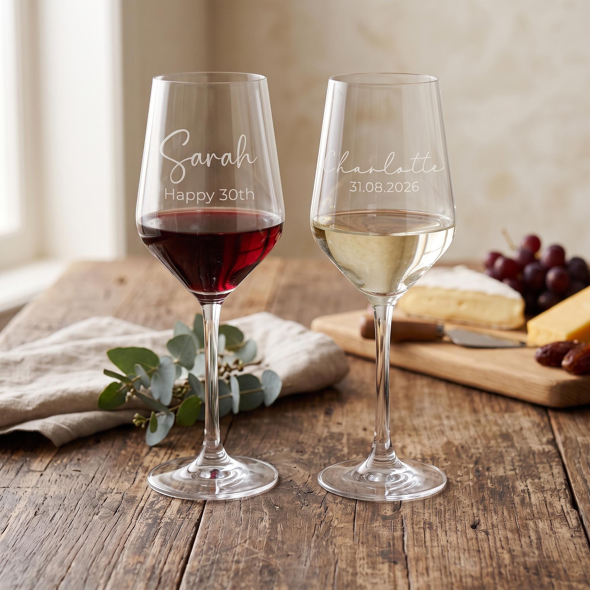 Personalised Wine Glass, Custom Engraved Wine Glass for Her, 30th Birthday Gift, Bridesmaid Proposal Glassware, Red or White Wine Goblet
