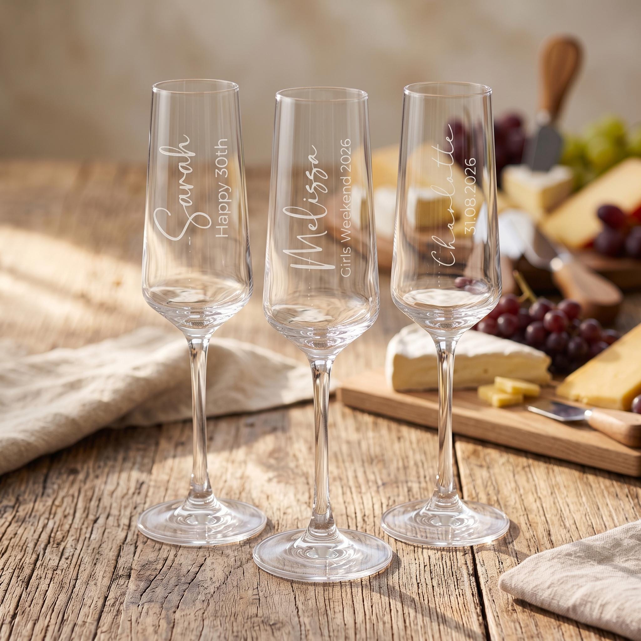Personalised Champagne Flute, Custom Engraved Name Prosecco Glass for Bridesmaid, Milestone Birthday Glassware, 210ml Toasting Flute