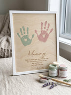 Personalised Mothers Day Handprint Plaque, Custom Framed Wooden Sign for Mum or Nan, DIY Kids Handprint Keepsake, 25cm x 20cm