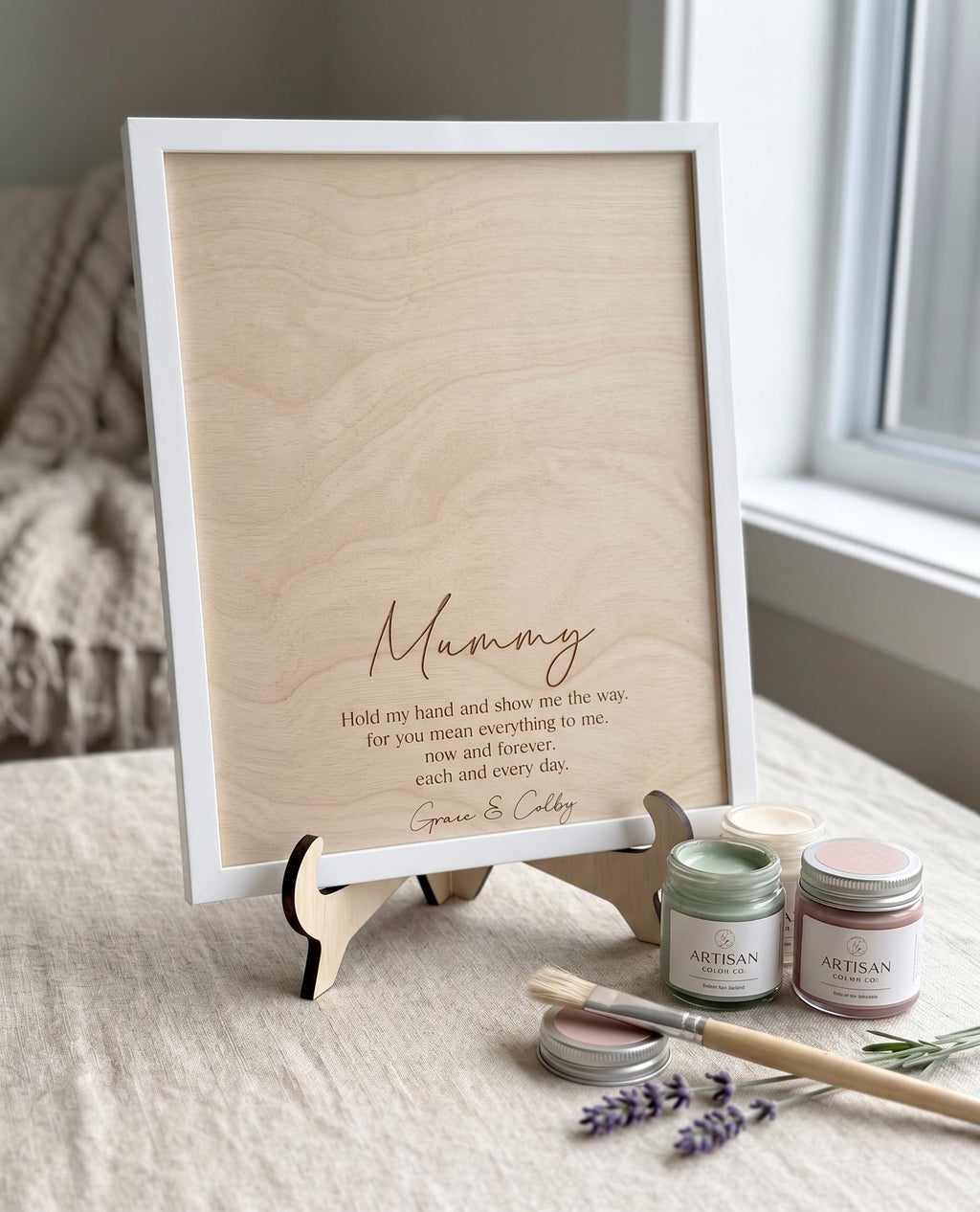 Personalised Mothers Day Handprint Plaque, Custom Framed Wooden Sign for Mum or Nan, DIY Kids Handprint Keepsake, 25cm x 20cm
